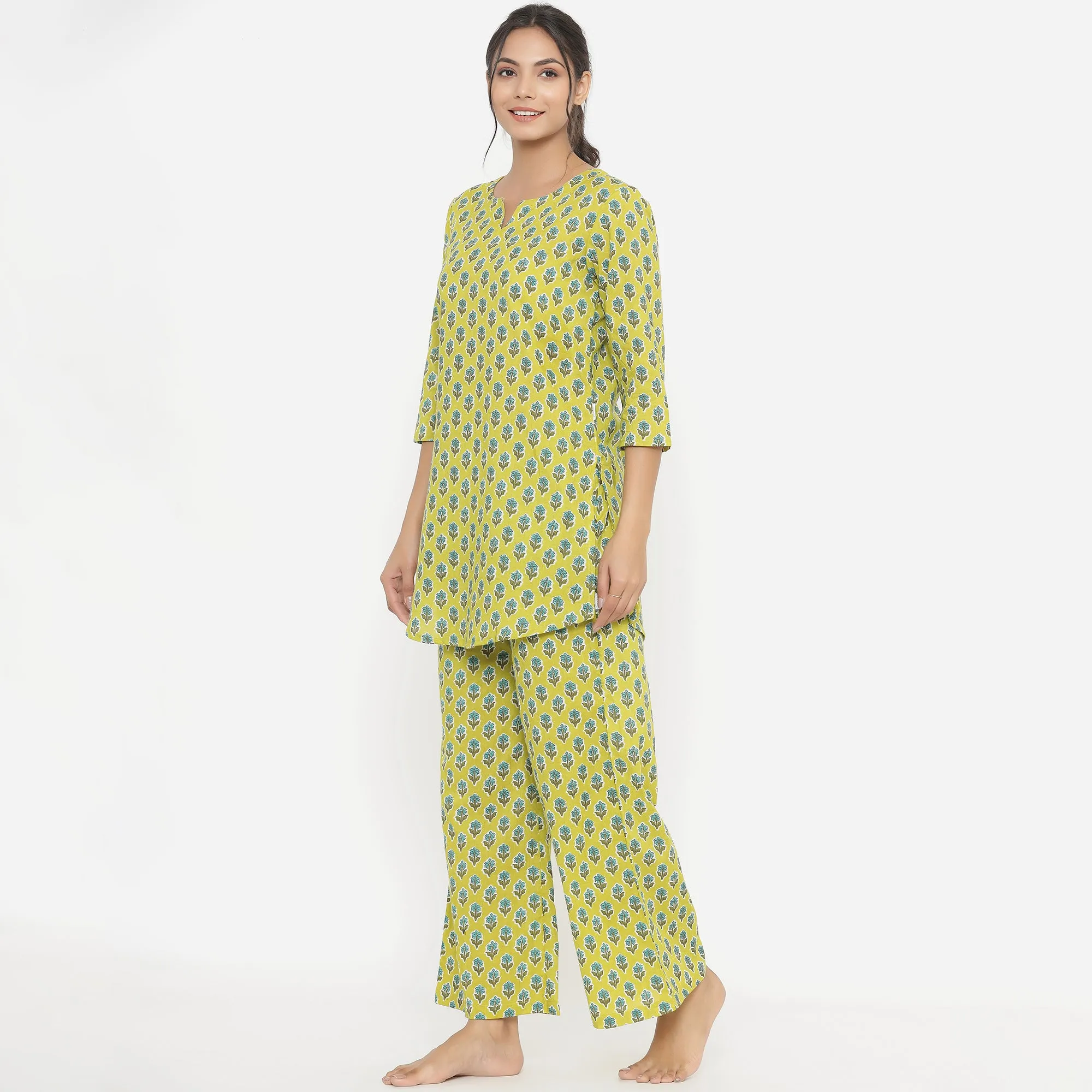 Floweret on Green Loungewear Top Set