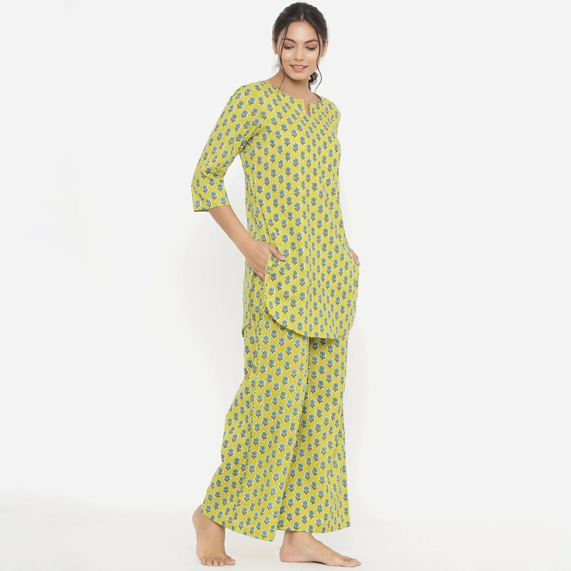 Floweret on Green Loungewear Top Set