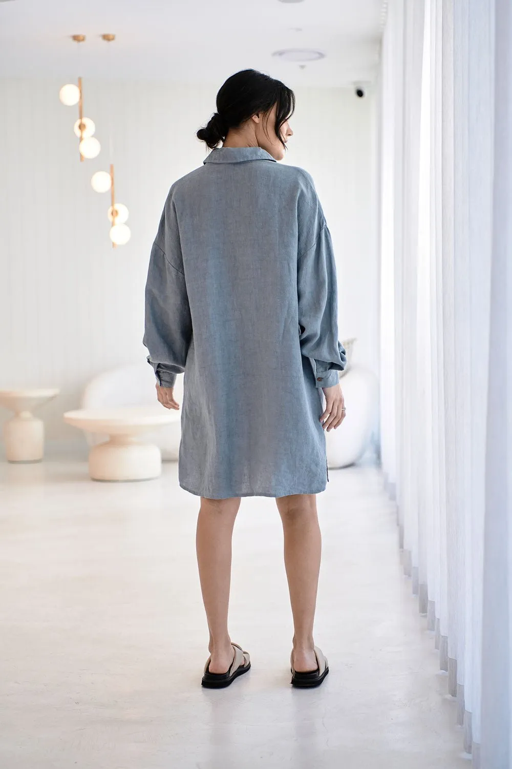 Fundamental Linen Shift Dress - Blue