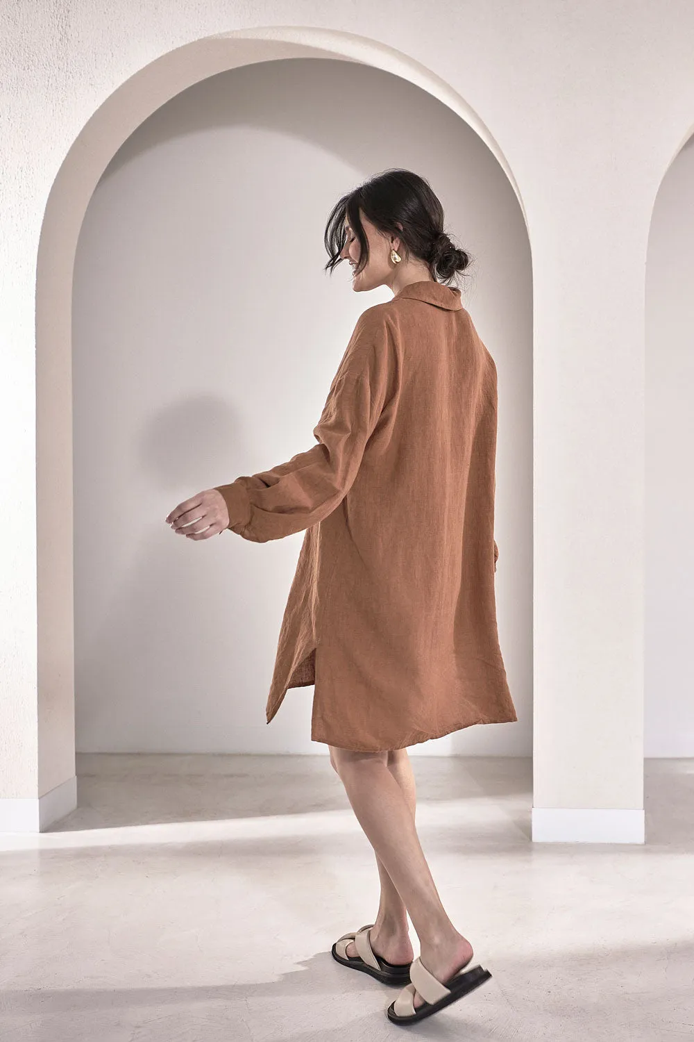 Fundamental Linen Shift Dress - Nutmeg