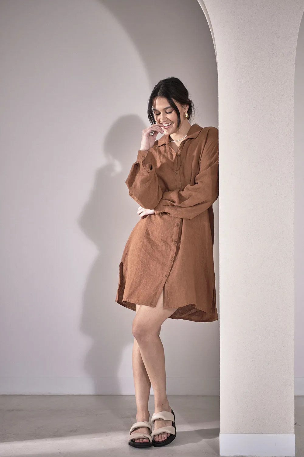 Fundamental Linen Shift Dress - Nutmeg