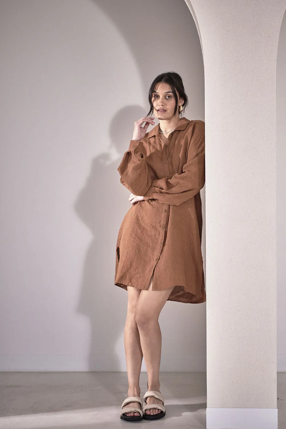 Fundamental Linen Shift Dress - Nutmeg