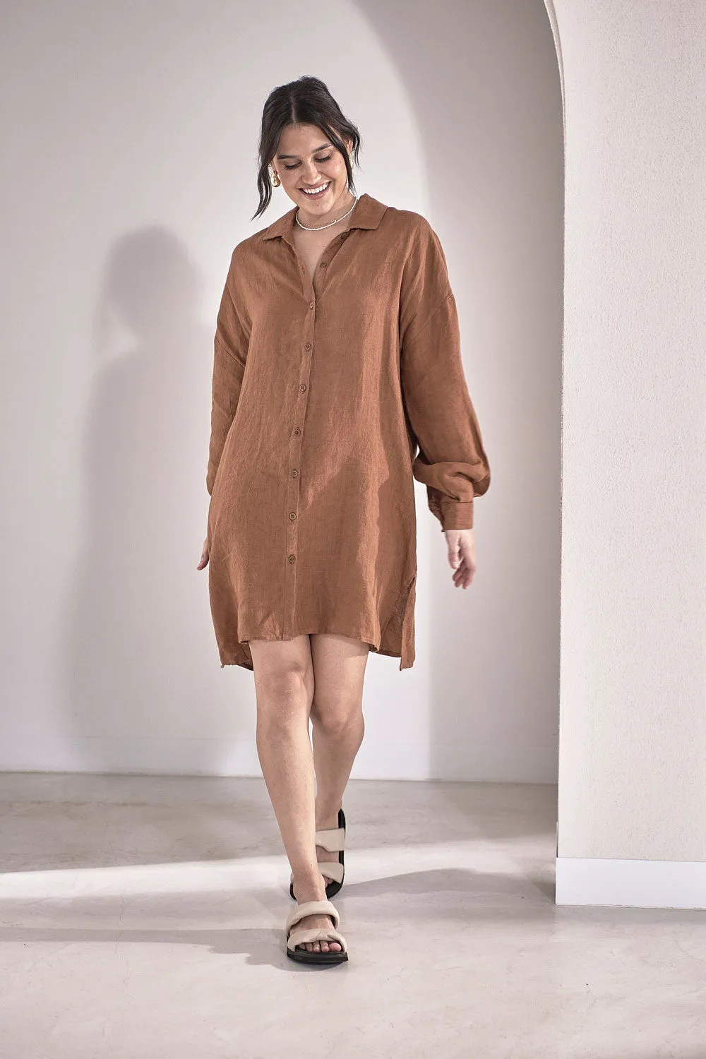 Fundamental Linen Shift Dress - Nutmeg