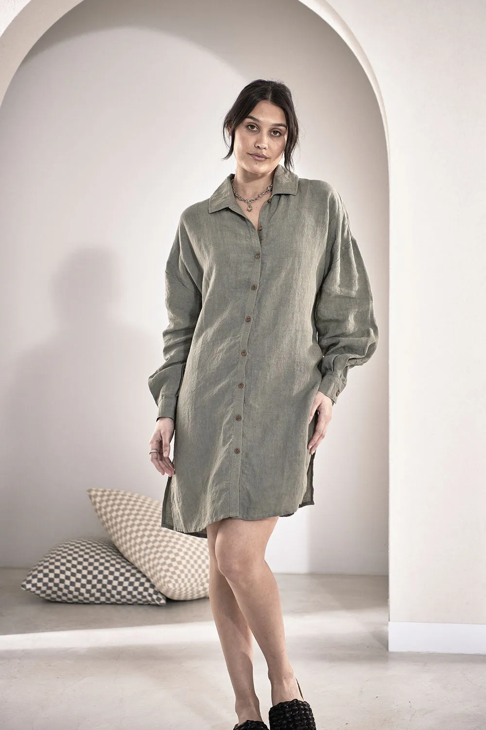 Fundamental Linen Shift Dress - Pistachio 