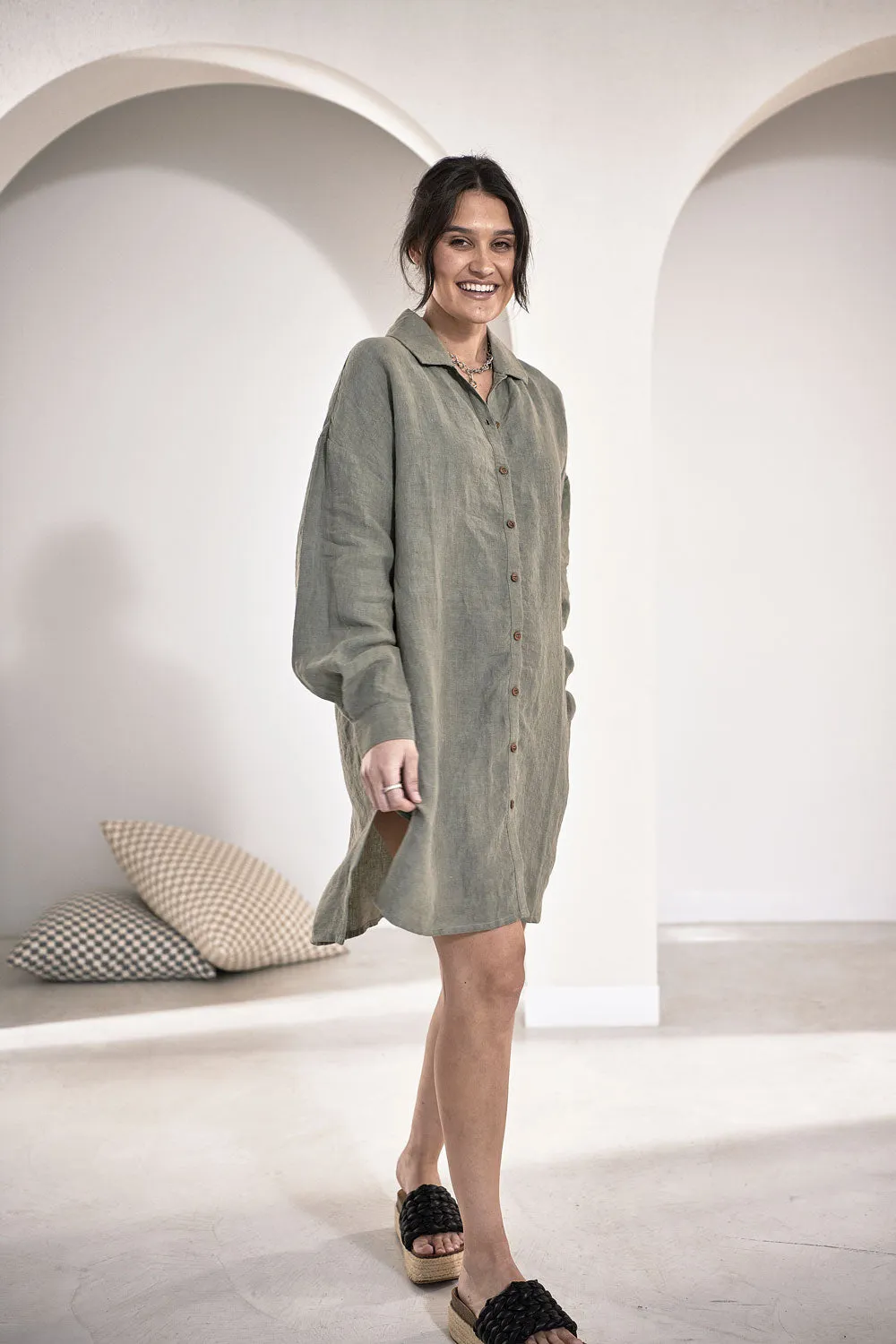 Fundamental Linen Shift Dress - Pistachio 