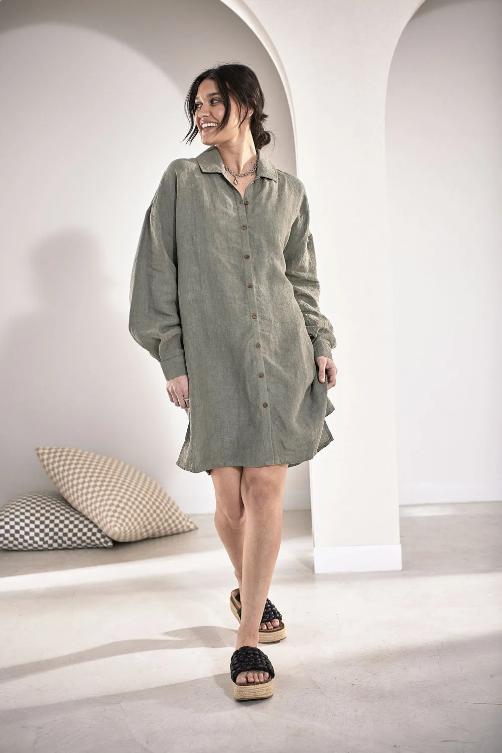 Fundamental Linen Shift Dress - Pistachio 