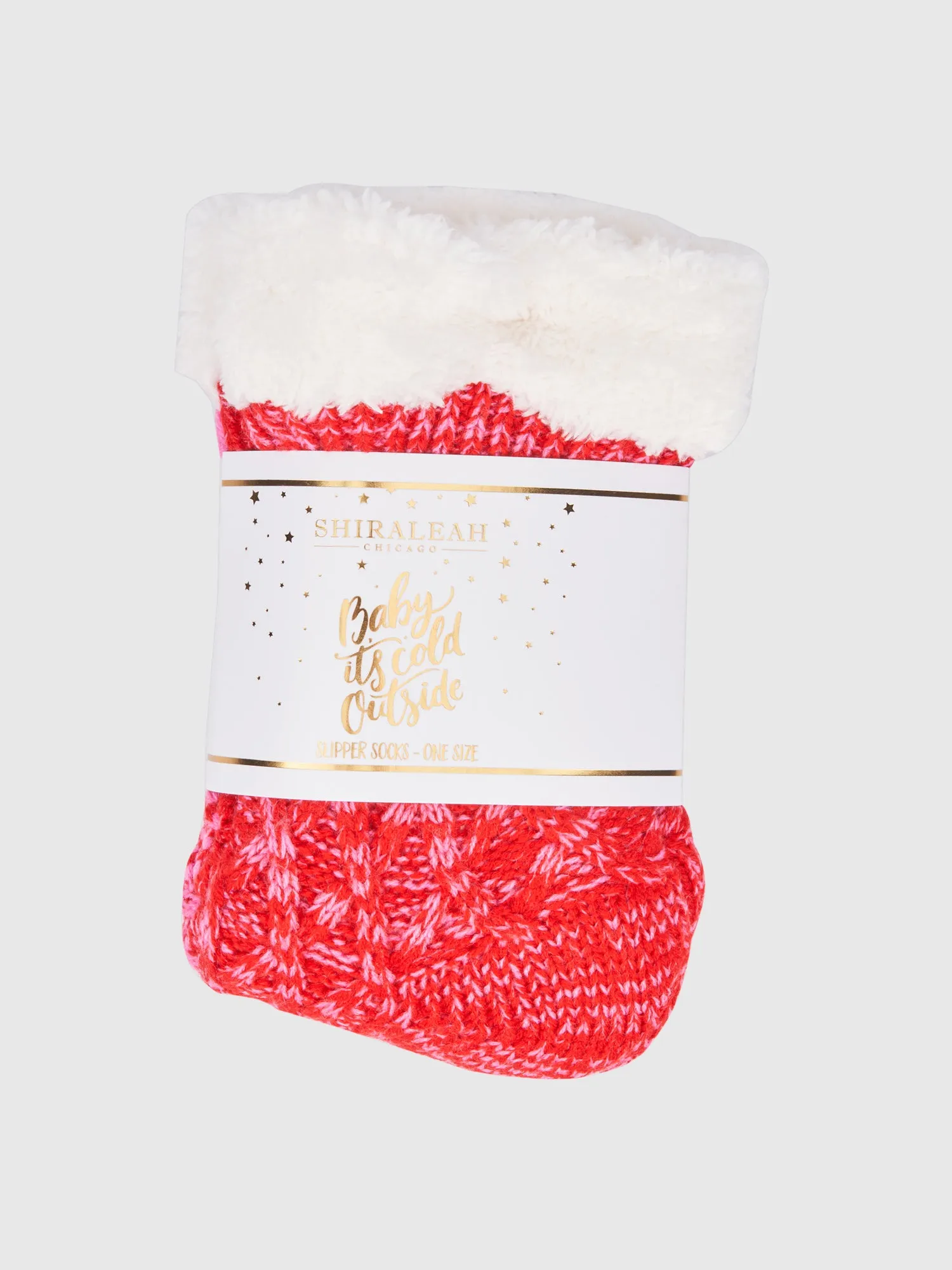 Fur Cuffs Cable Knit Slipper Socks