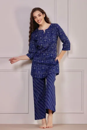 Geometrical Weaves on Blue Loungewear Top Set