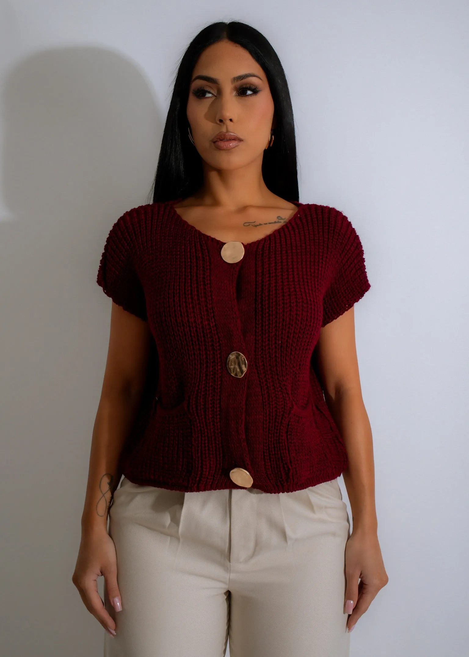 Golden Hour Knit Long Top Red