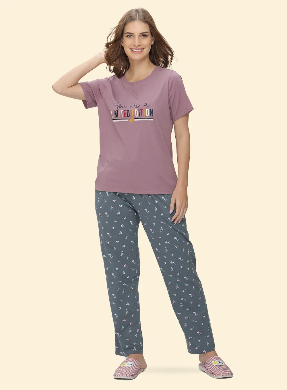 GREY FLORAL PRINTED PYJAMA (PB10000P001)