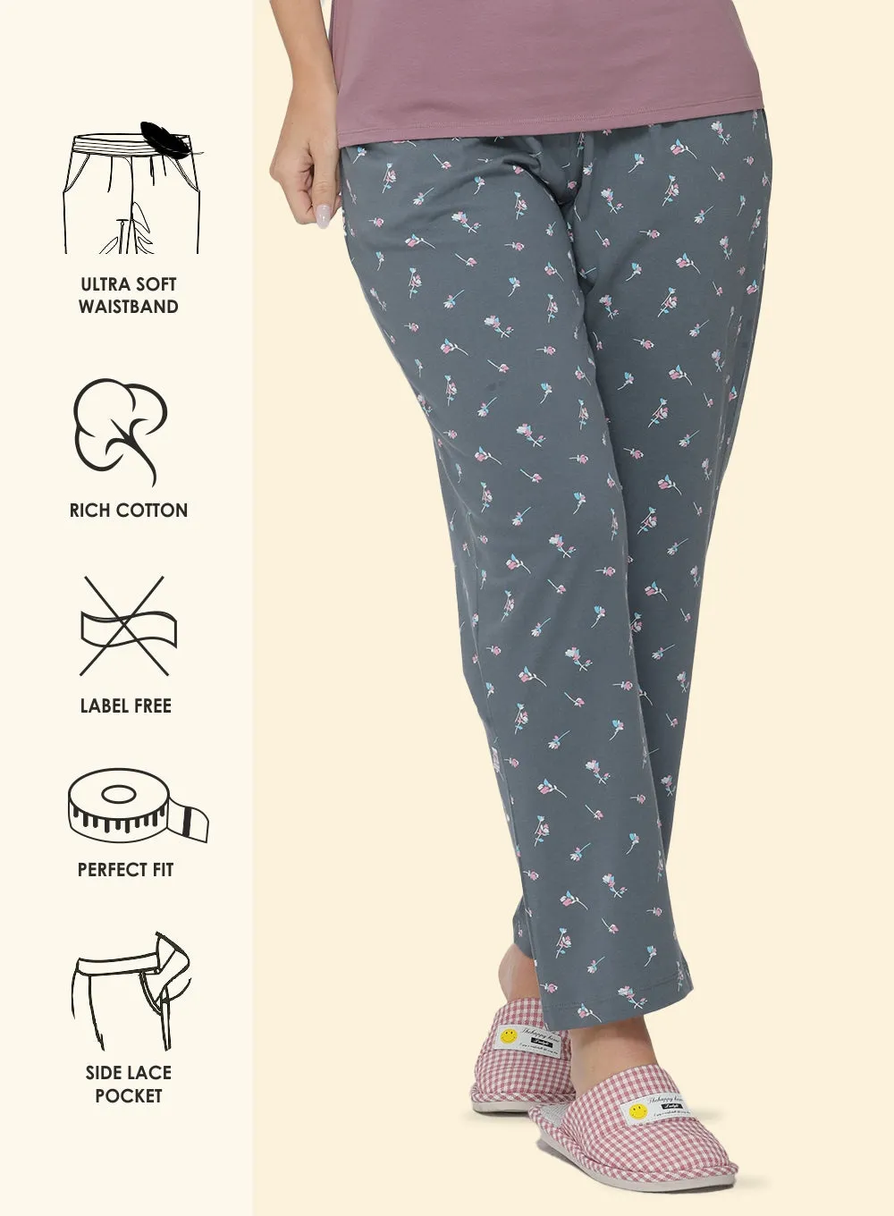 GREY FLORAL PRINTED PYJAMA (PB10000P001)