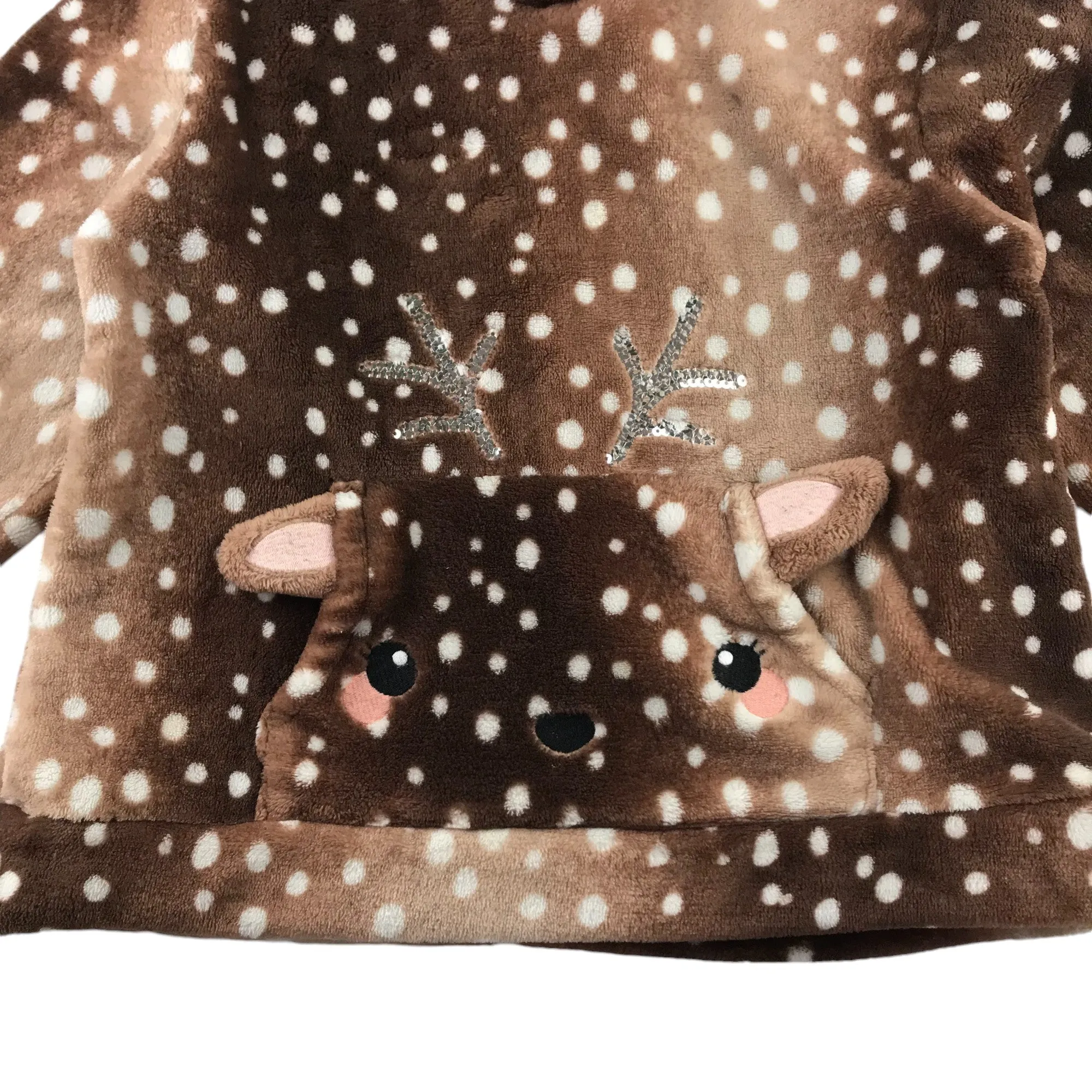 H&M hoodie 6-7 years brown fluffy deer face and sequin details