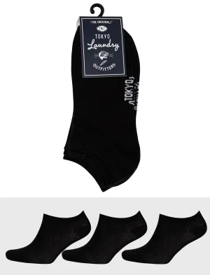 Hidden Crowe (3 Pack) Basic Cotton Rich Trainer Socks in Black - Tokyo Laundry