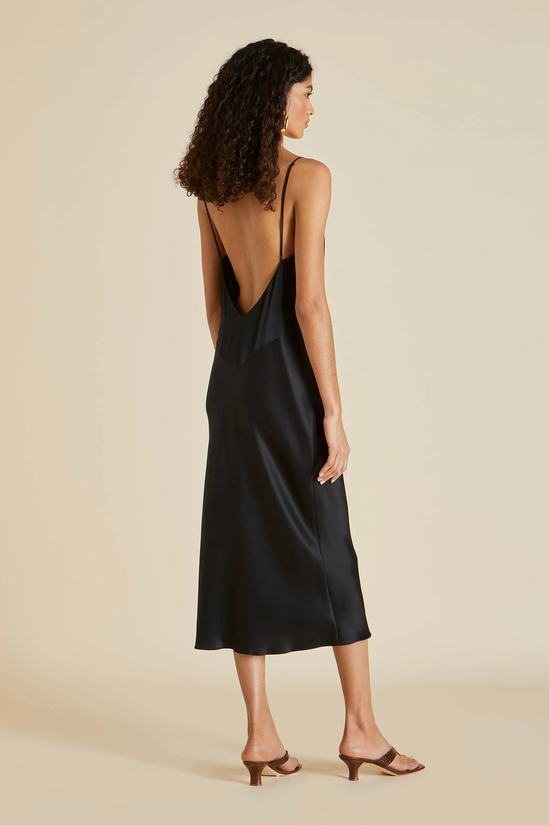 Issa Jet Black Slip Dress in Silk Satin