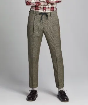 Italian Stretch Wool Drawstring Trouser in Brown Plaid