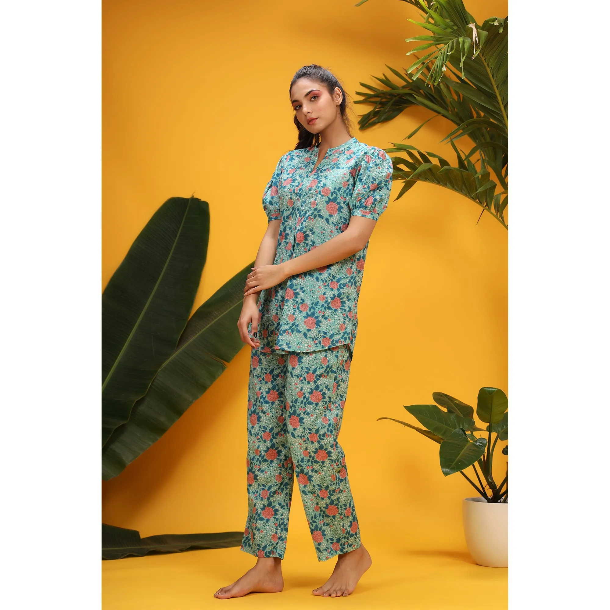 Jaal On Sky Blue Loungewear Top Set