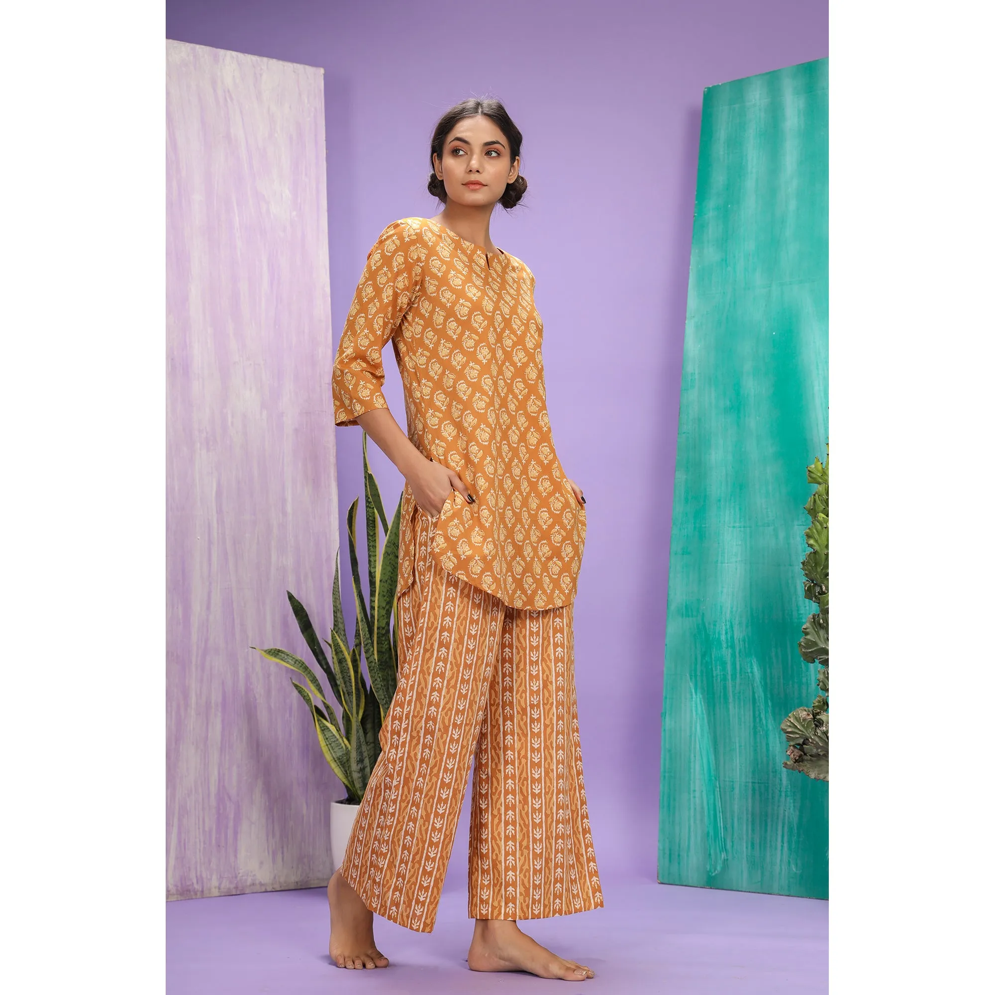 Jasmines on Mustard Loungewear Top Set