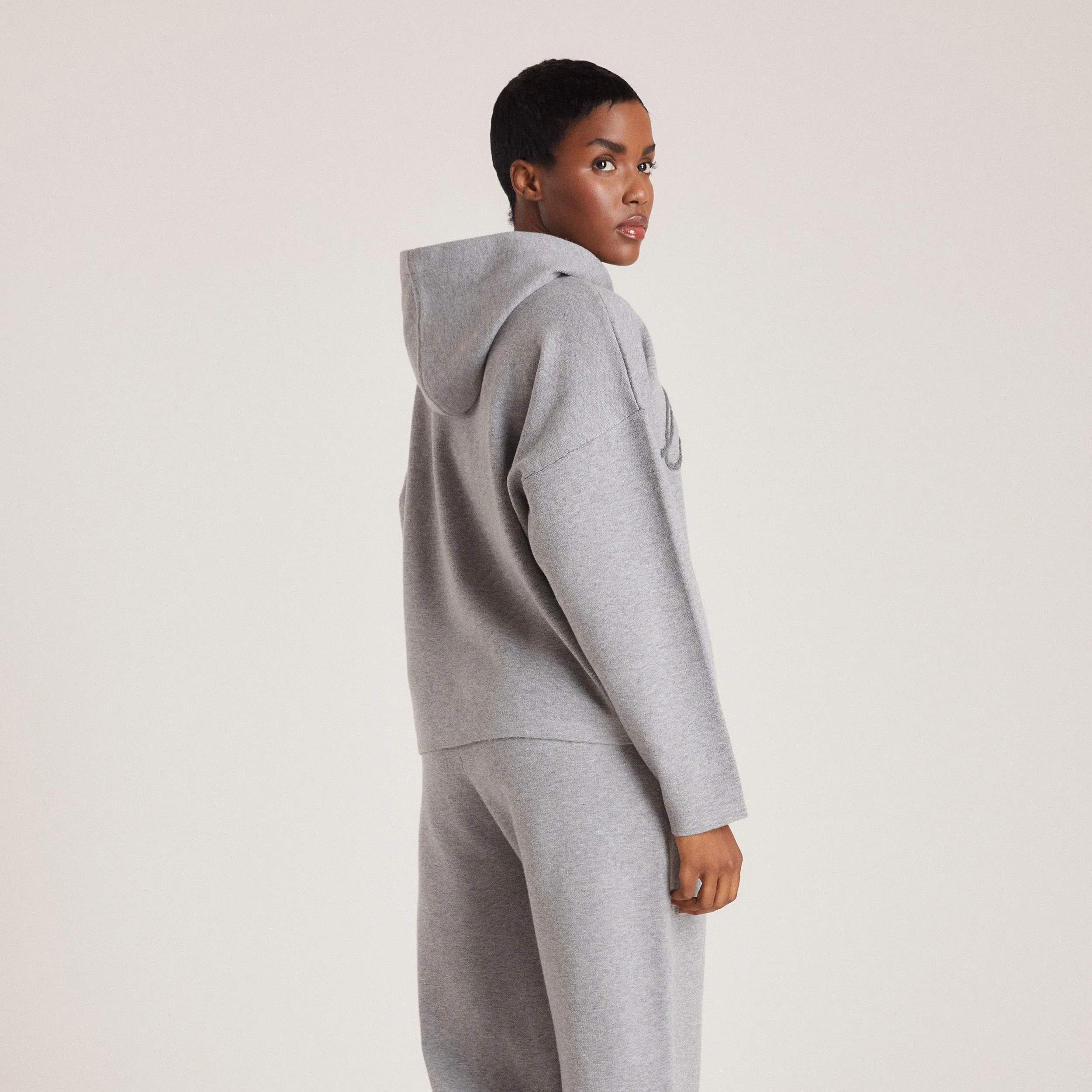 Knitted Lounge Hoodie - Grey Marl