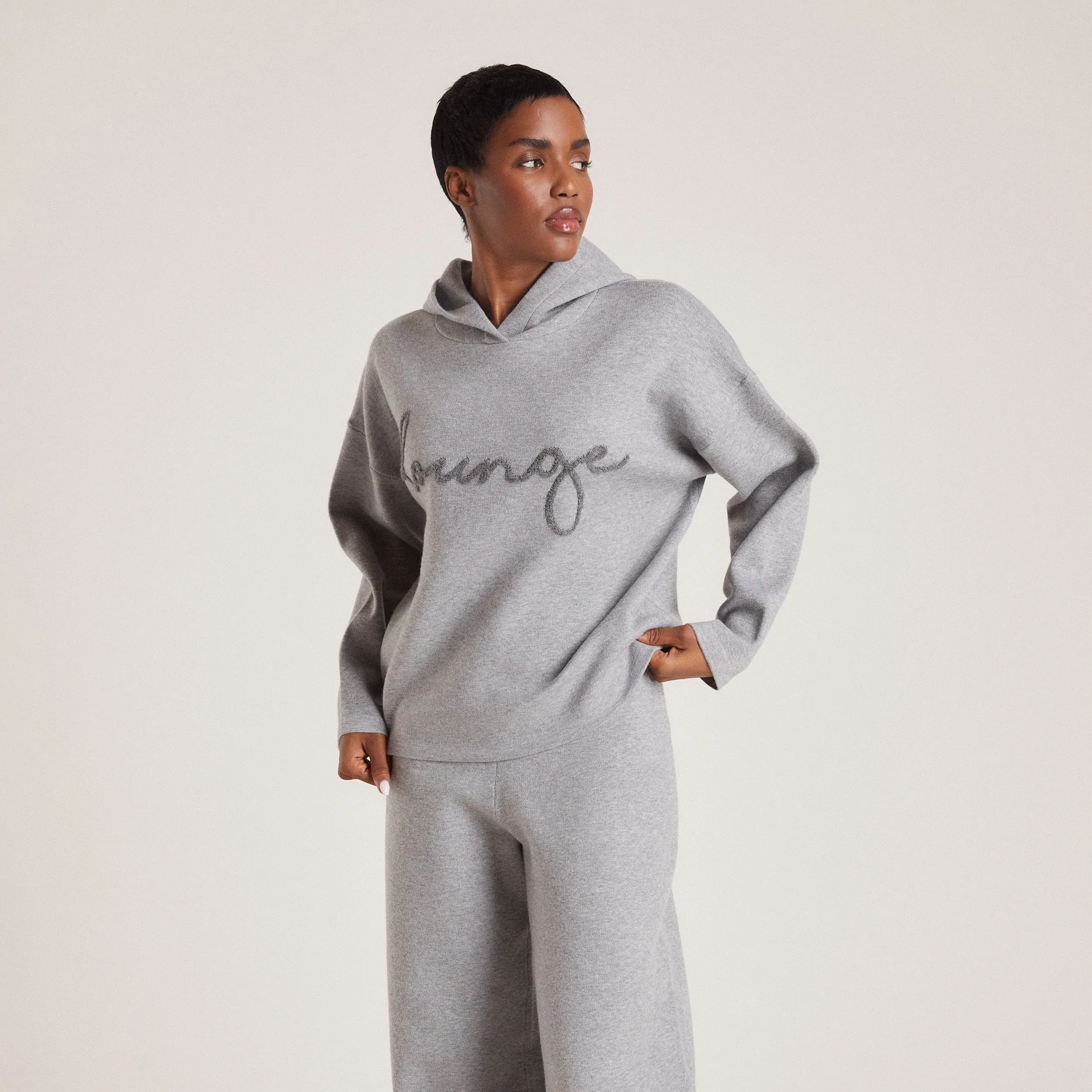 Knitted Lounge Hoodie - Grey Marl