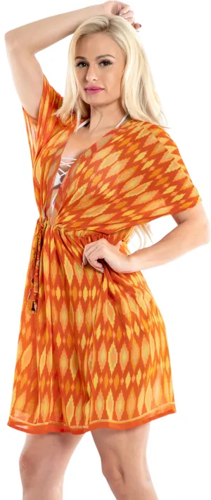 LA LEELA swimwear Cover up Beach Kimono Plus Size Orange_Y445 OSFM 14-24W [L-3X]