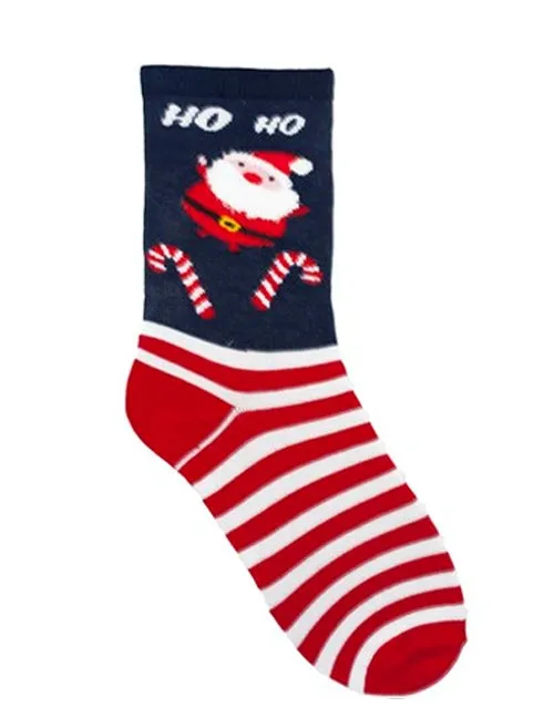 Ladies Estella Ho Ho Santa Novelty Christmas Socks in Navy