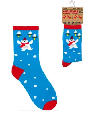 Ladies Estella Polar Bear Novelty Christmas Socks in Light Blue