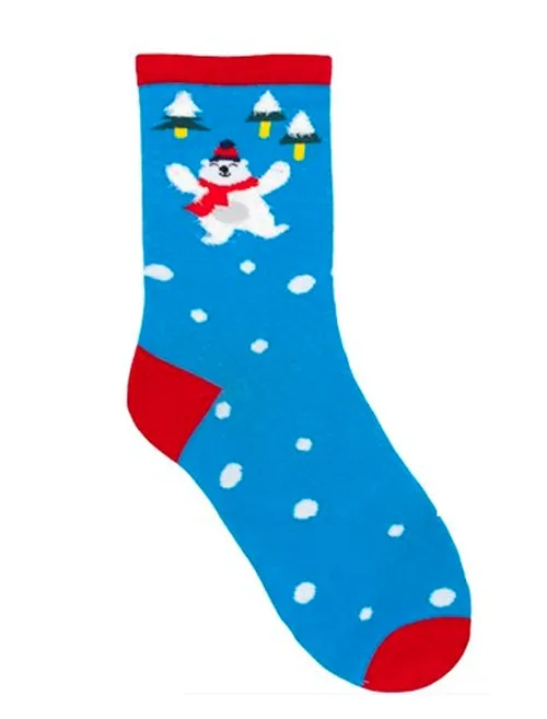 Ladies Estella Polar Bear Novelty Christmas Socks in Light Blue