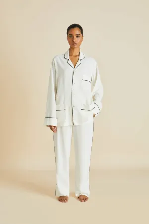 Laurent Ivory Pyjama Set in Sandwashed Silk