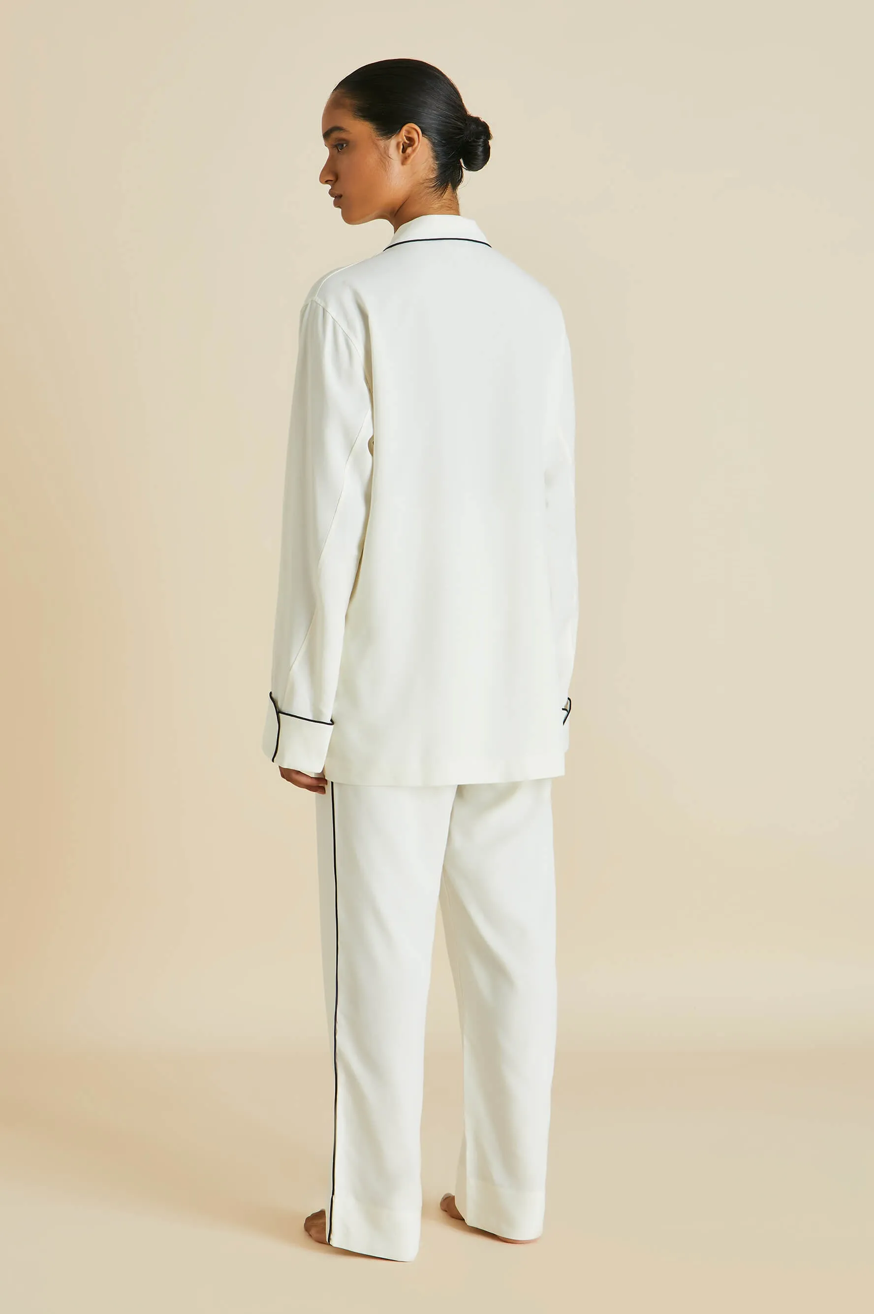 Laurent Ivory Pyjama Set in Sandwashed Silk