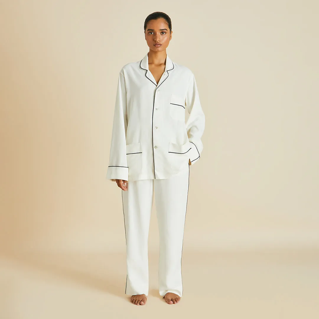 Laurent Ivory Pyjama Set in Sandwashed Silk