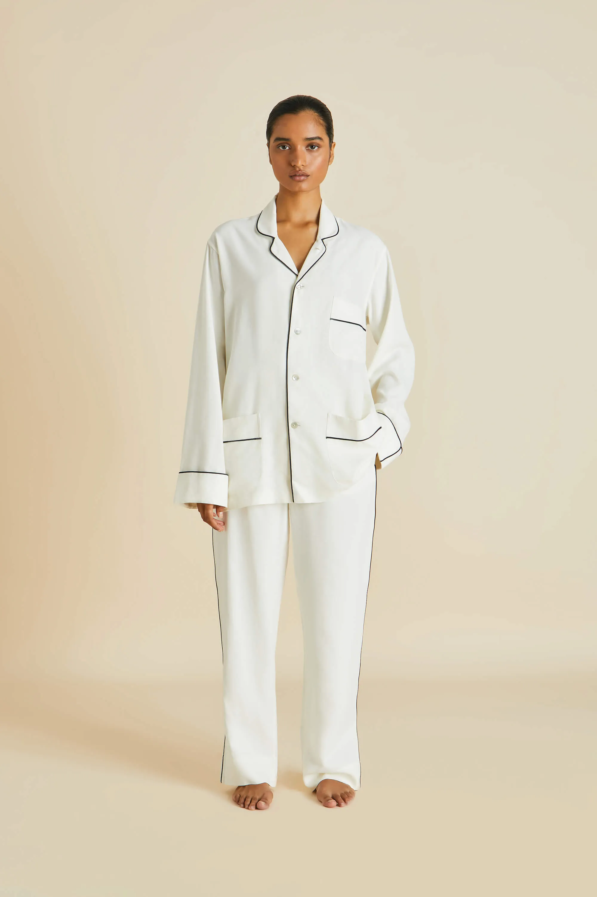 Laurent Ivory Pyjama Set in Sandwashed Silk