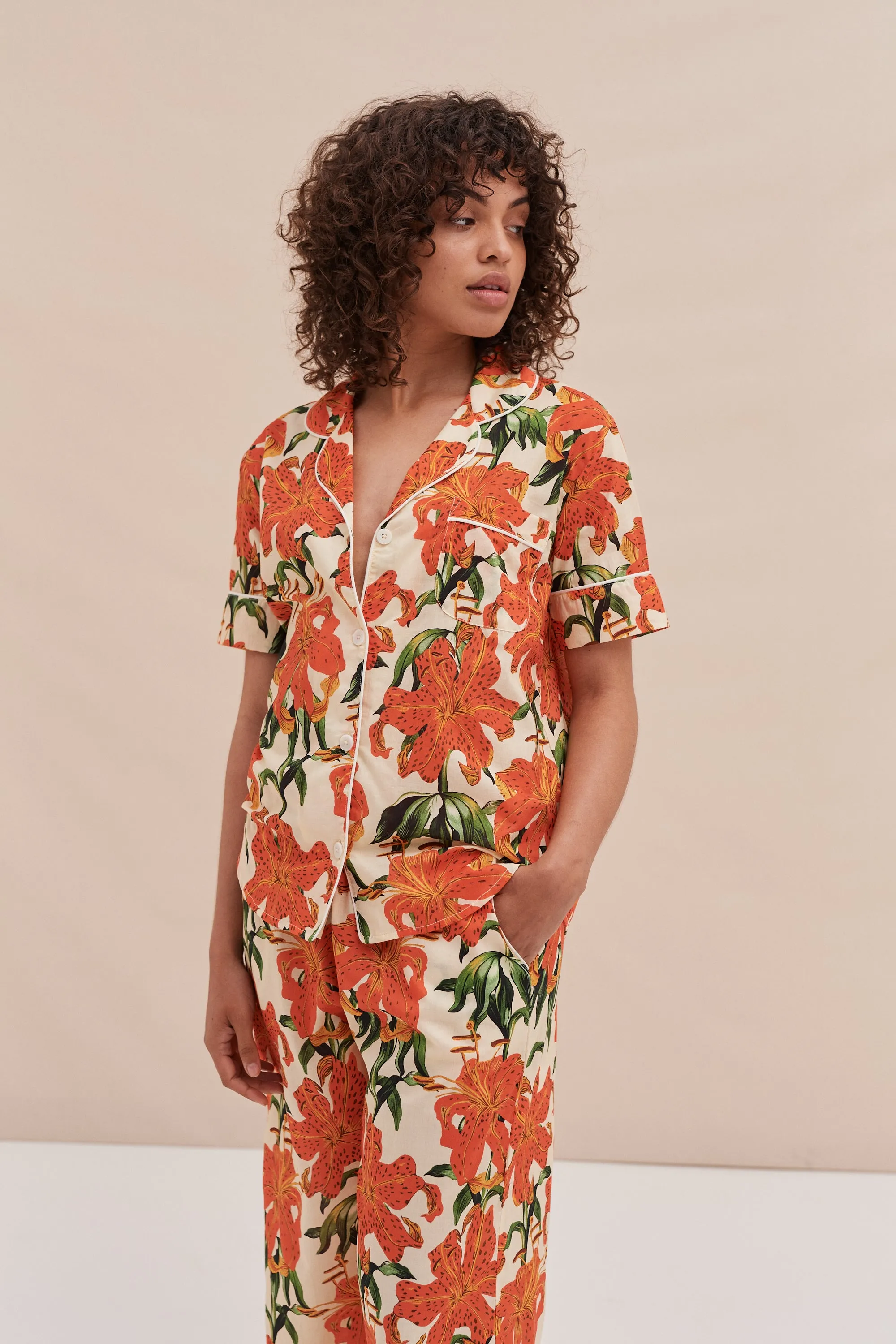 Lilium Orange Cream Short Sleeve Shirt