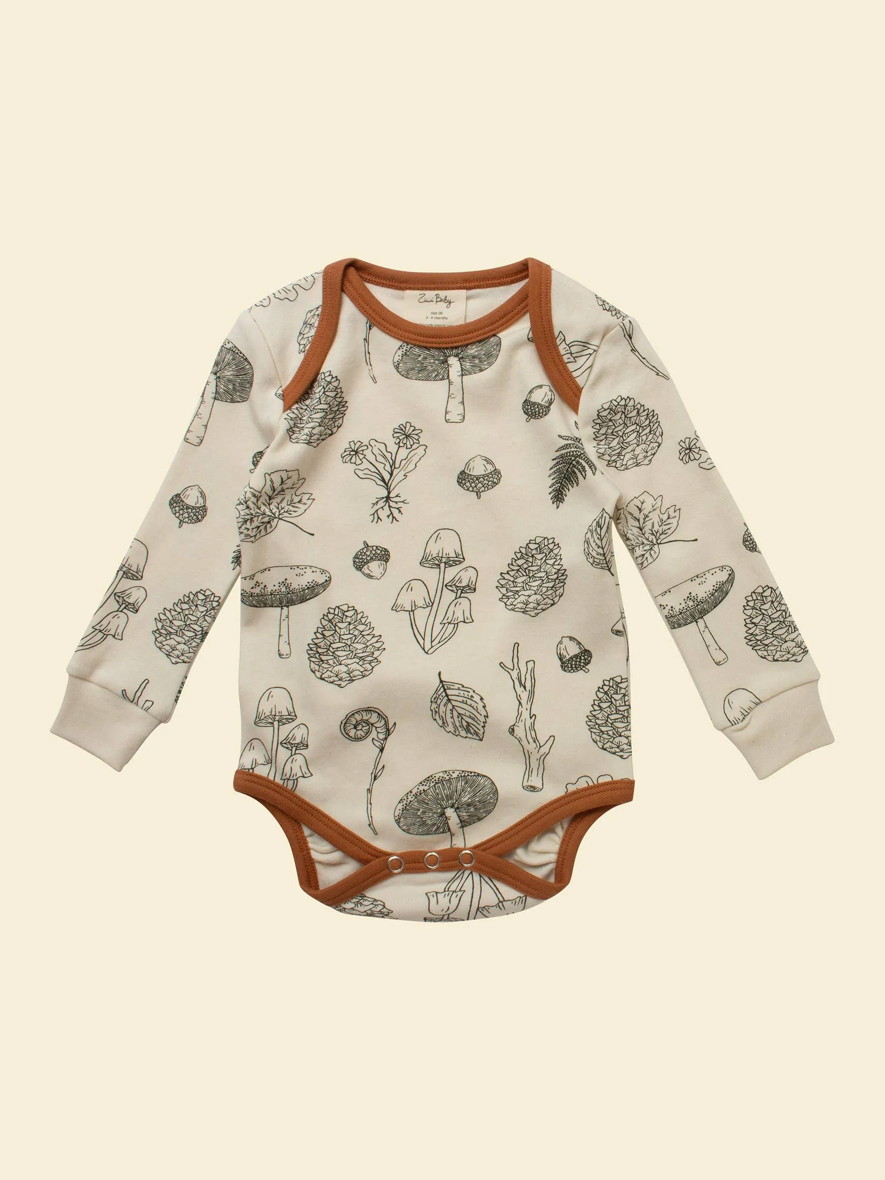 Long-Sleeve Organic Bodysuit- Forest Cream