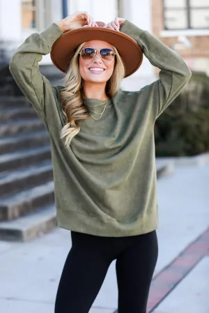 Looking To Snuggle Olive Oversized Pullover