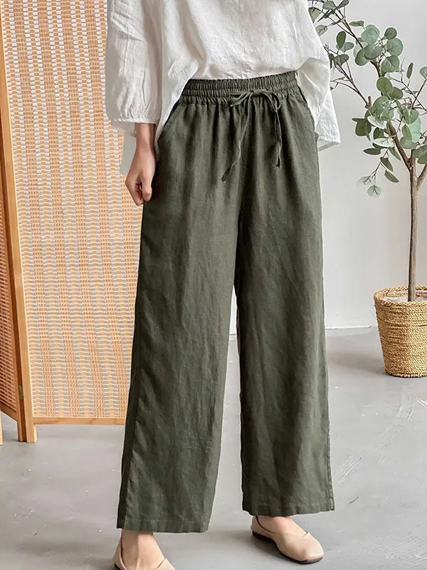 Loose Wide Leg Drawstring Solid Color Casual Pants Bottoms