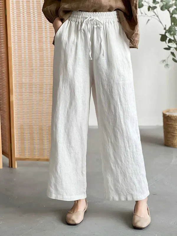 Loose Wide Leg Drawstring Solid Color Casual Pants Bottoms