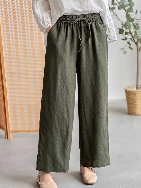 Loose Wide Leg Drawstring Solid Color Casual Pants Bottoms