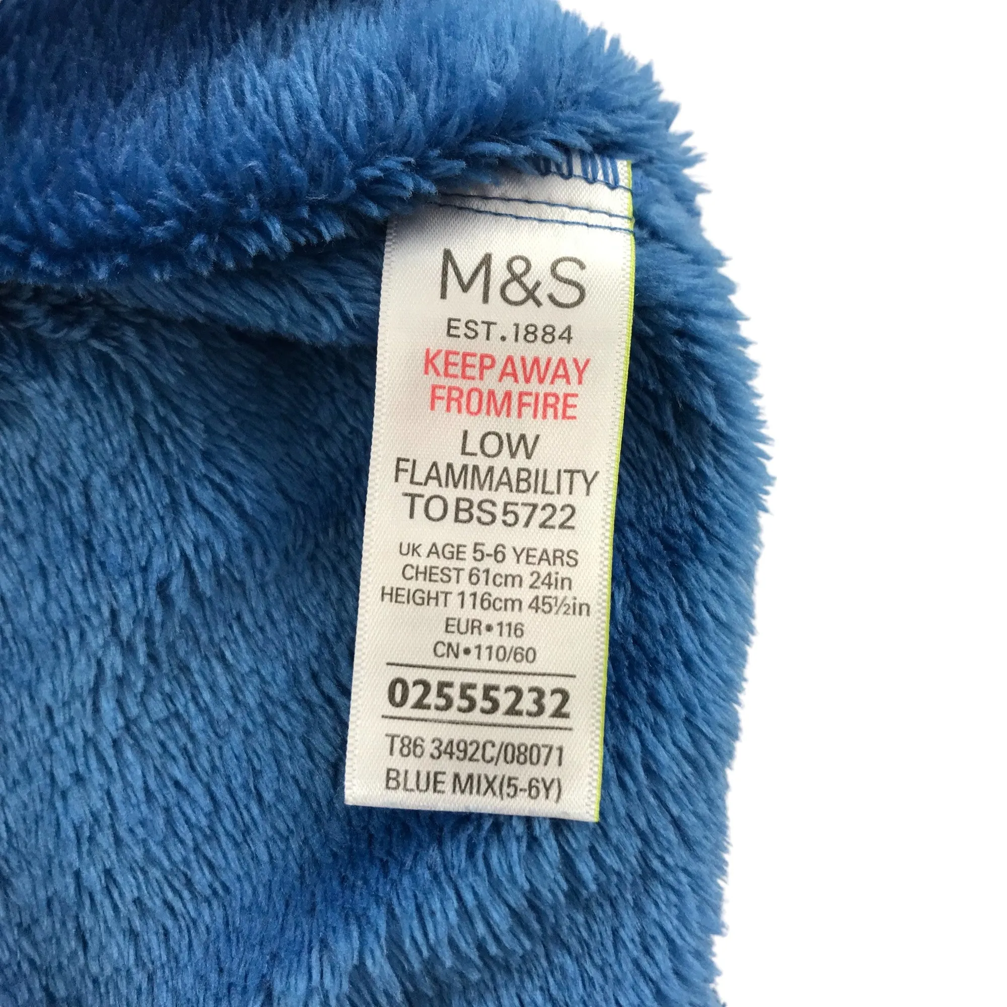 M&S dressing gown 5-6 years plain blue Paddington bear