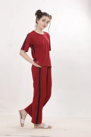 Maroon With Navy Blue Side Strip Nightwear MX_CSS04