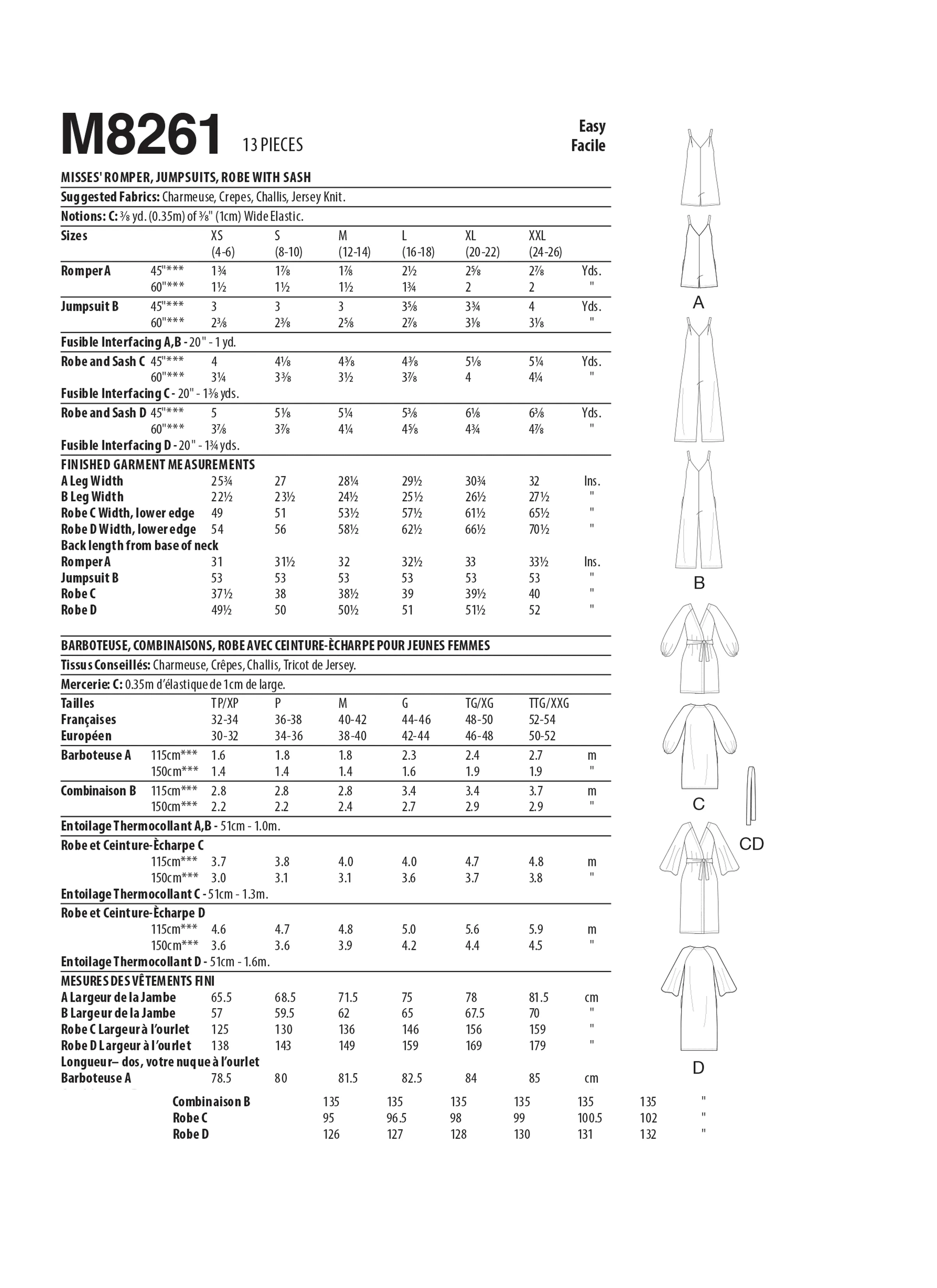 McCall's Pattern M8261 Miss Romper Jumpsuit Robe