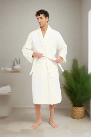 Men Cream Knitted Bathrobe