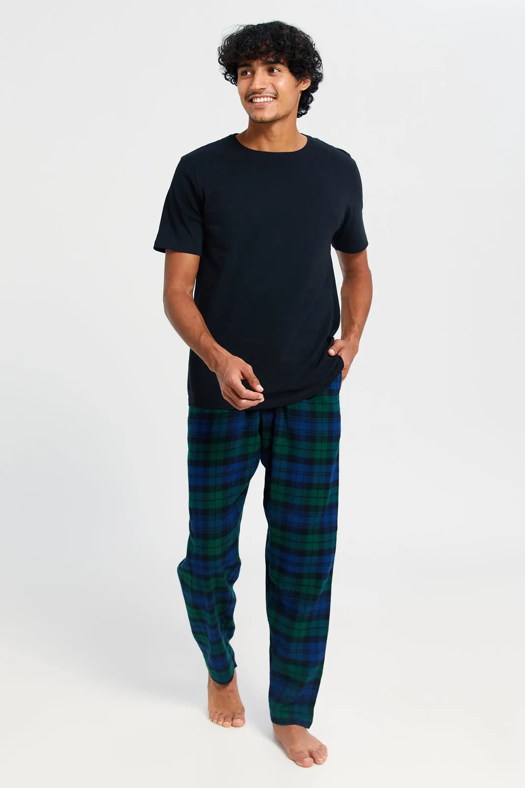 Men Navy And Green Checkered Pyjama Bottom