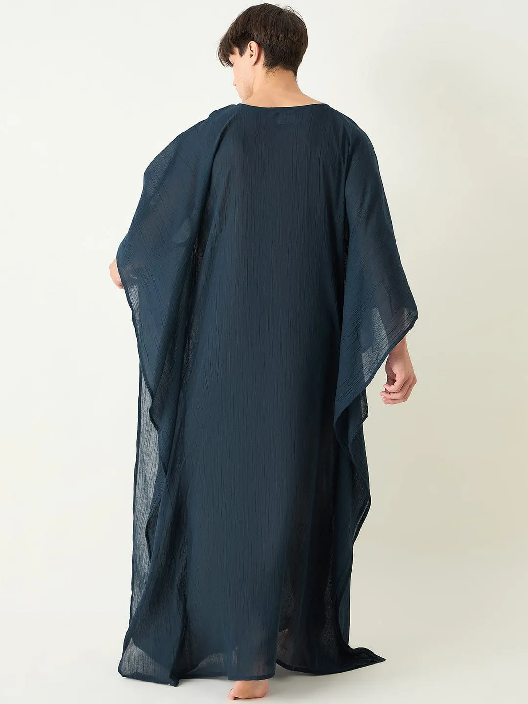 Mens Blue Textured Loungewear Kaftan Gown