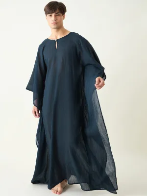 Mens Blue Textured Loungewear Kaftan Gown