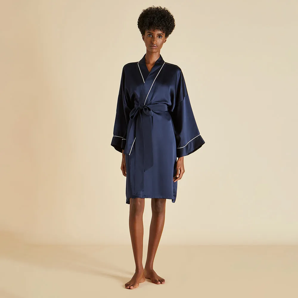 Mimi Navy Robe in Silk Satin