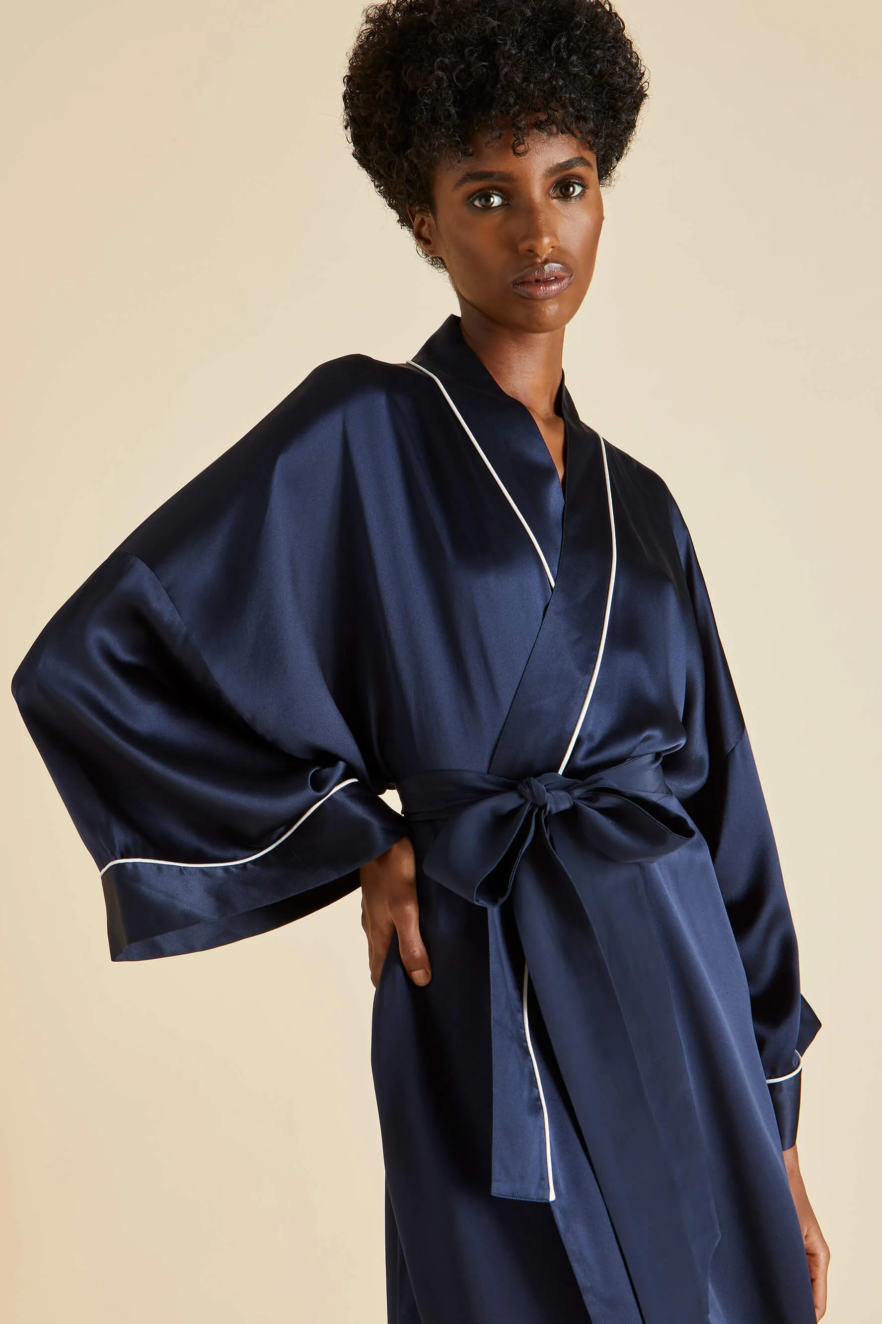 Mimi Navy Robe in Silk Satin