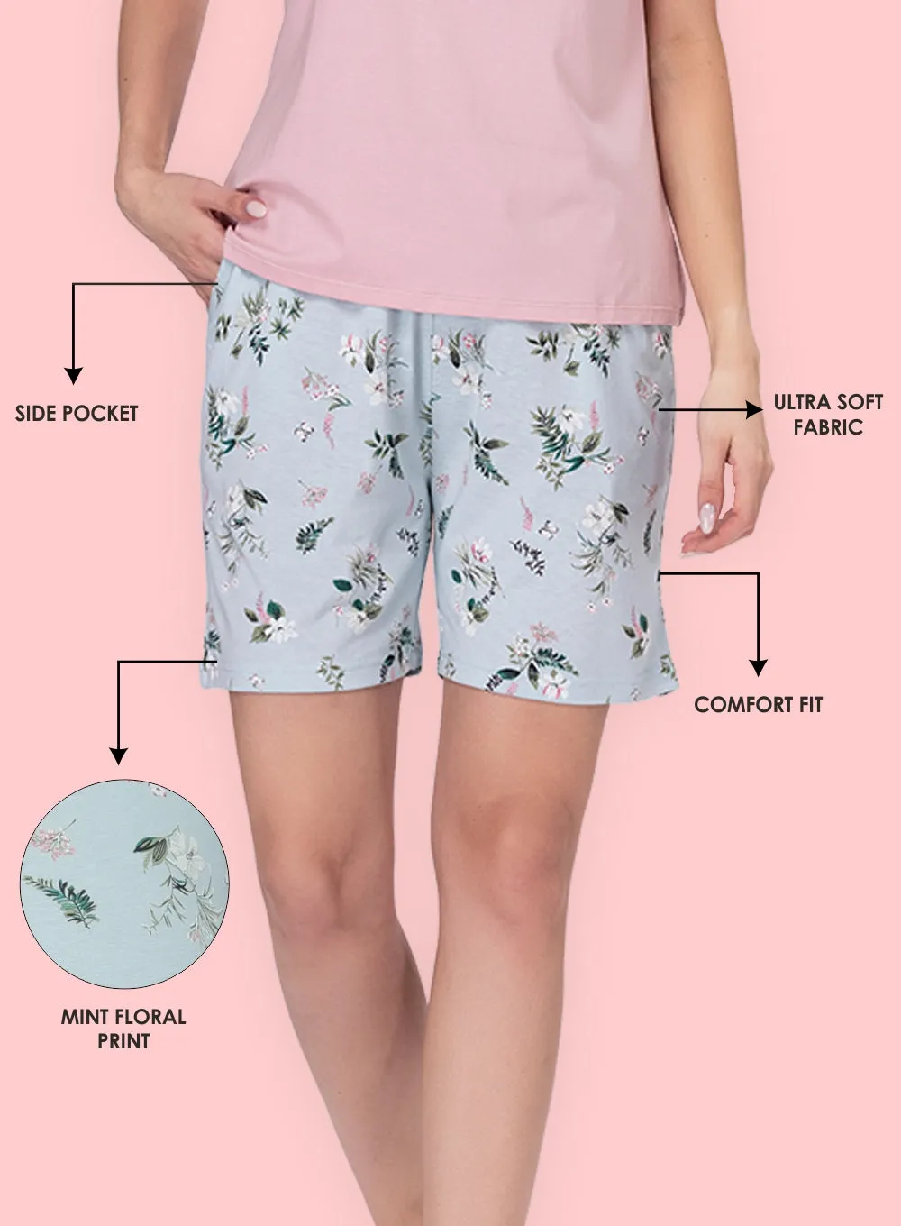 Mint Floral Boxer Style Shorts (PBSHRT0007)