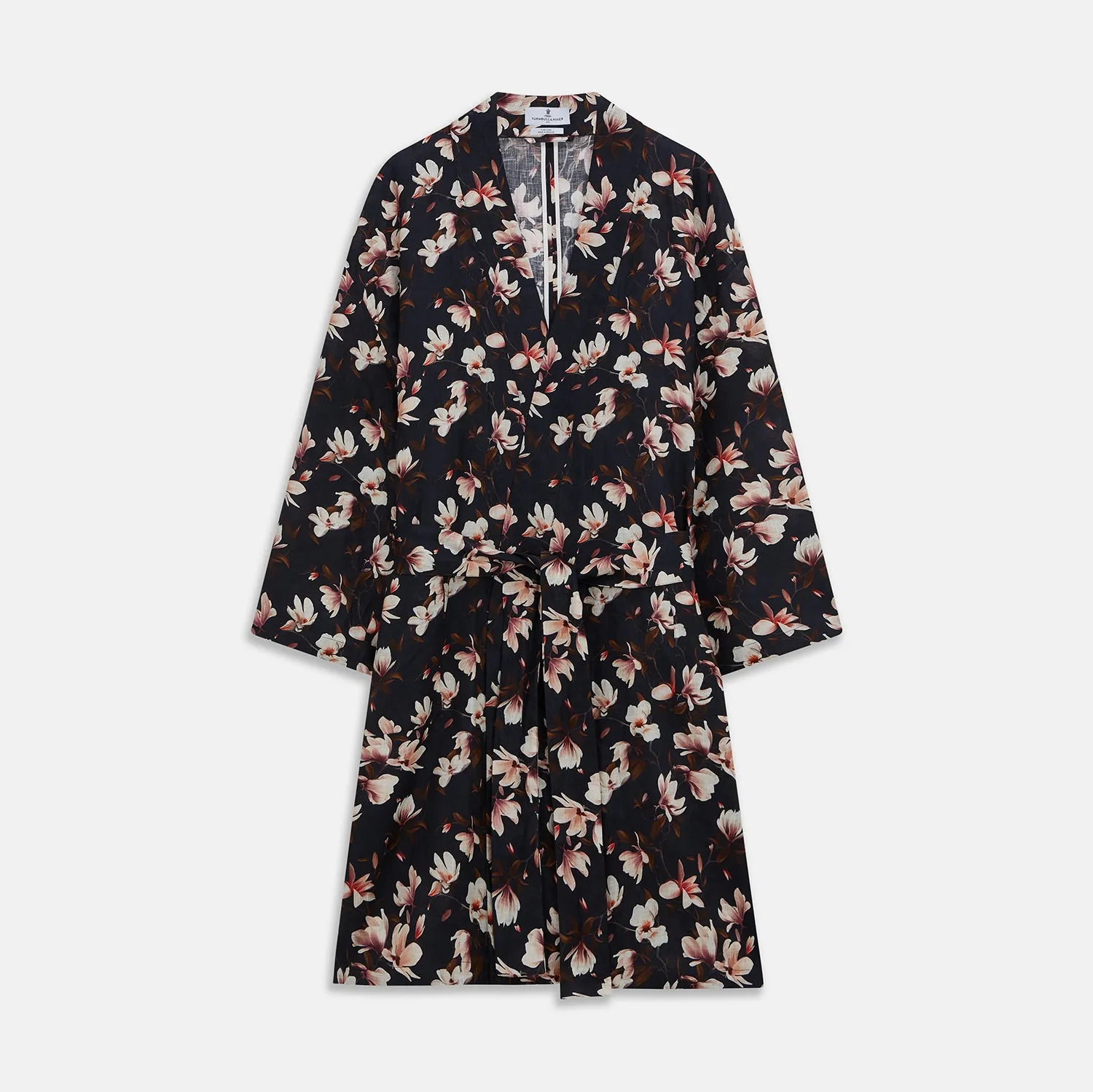 Navy Floral Pattern Linen Hayhurt Kimono Gown