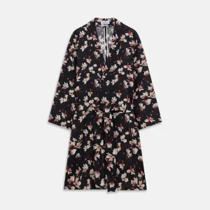 Navy Floral Pattern Linen Hayhurt Kimono Gown