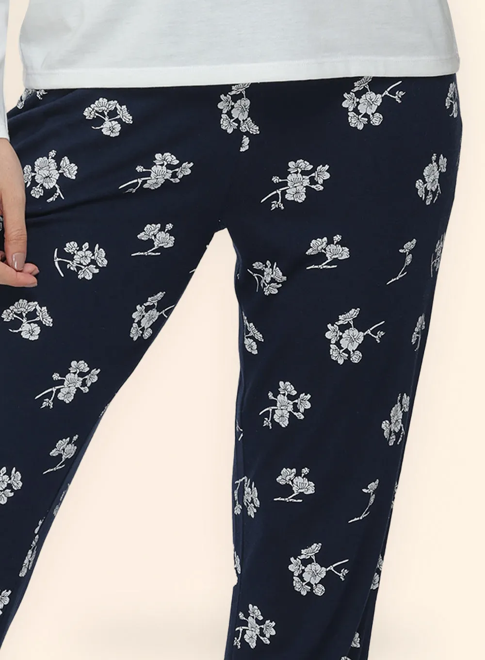 NAVY WHITE FLORAL PRINTED PYJAMA (PB10040P024)